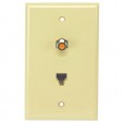 Perfect Vision Ivory Wall Plate with Single HF Coaxial F-81 and Phone Jack
